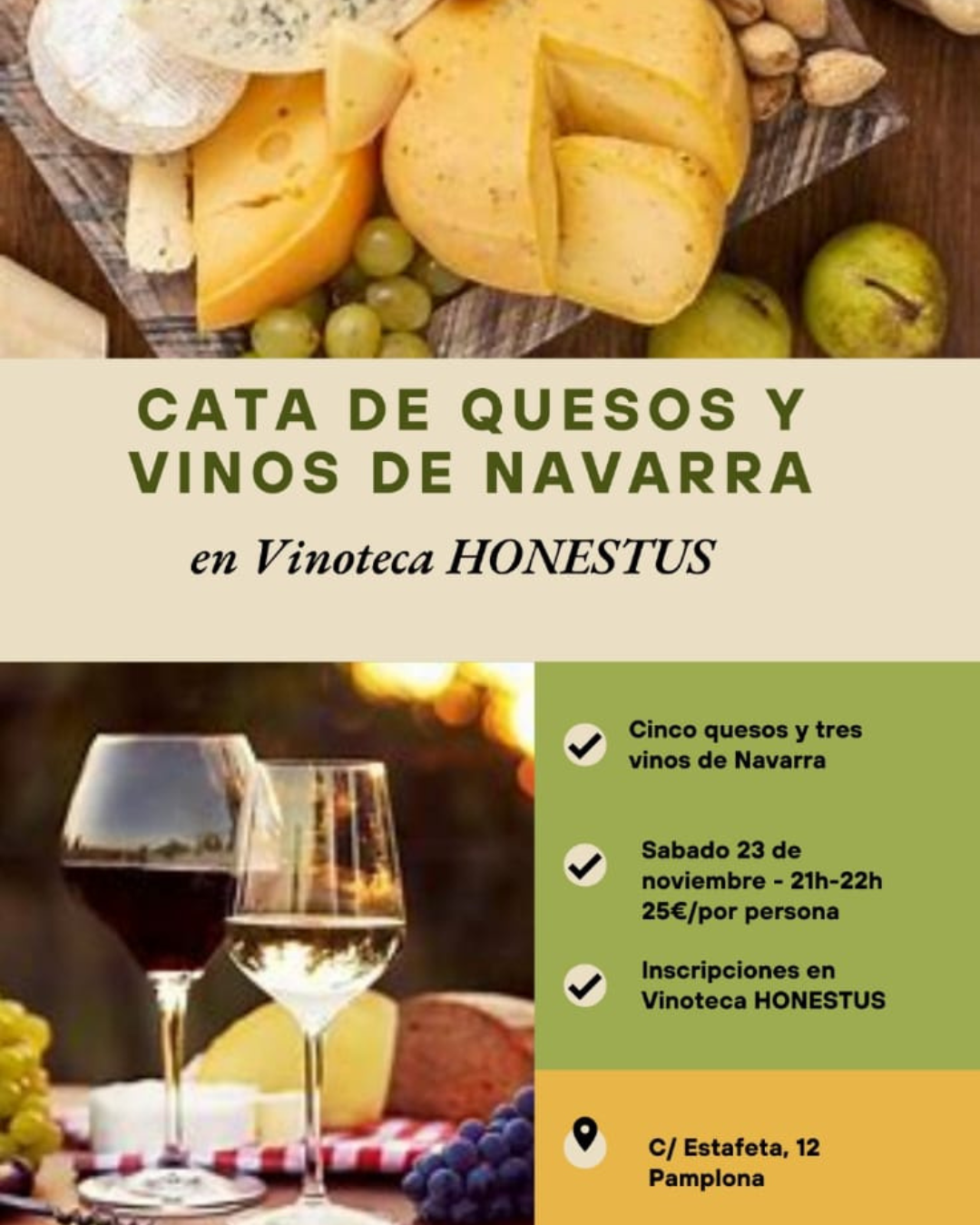 Cata de Quesos y Vinos de Navarra en Vinoteca Honestus